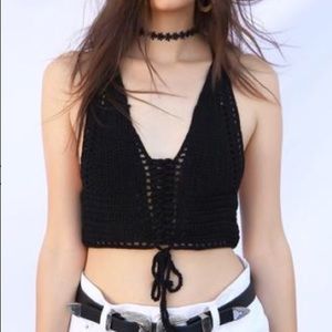 Black crochet crop top